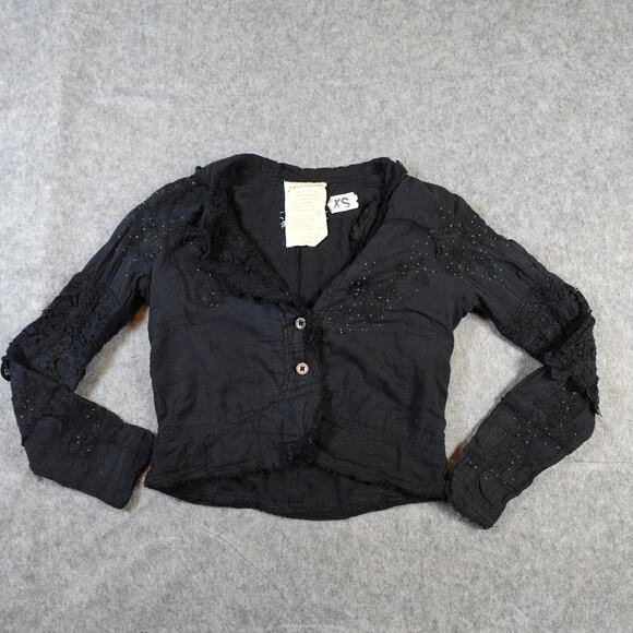 Da Nang Cardigan Womens Extra Small Surplus Indo Chine Embroidered Beaded Black - Picture 1 of 8